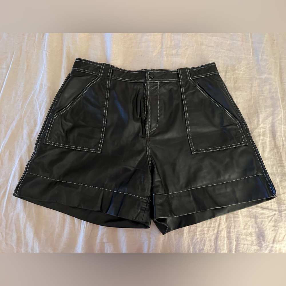 Leather Ganni high waisted shorts